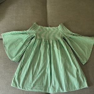 Bell sleeve, off the shoulder, empire waist blouse